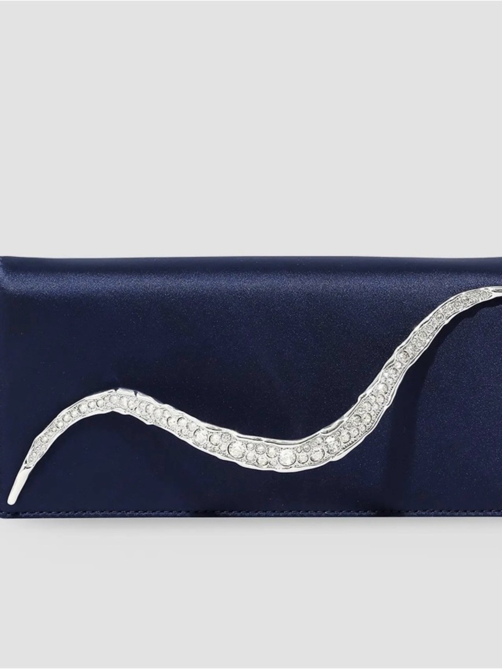 Alexis Bittar Crystal Curve Satin Clutch Navy